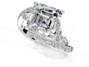 Solitaire Engagement Ring Setting for Asscher Cut Center with Pave Bypass Twist Band and Prong Head in Platinum