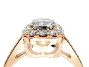 Floral Halo Engagement Ring Setting for Emerald Cut Center with Large Halo Accents and Prong Head in Rose Gold