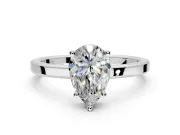 Hidden Halo Engagement Ring Setting for Pear-Shaped Center with Wide Flat Plain Band and Prong Head in Platinum