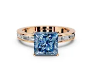 Solitaire Engagement Ring Setting for Fancy Blue Princess Cut Center with Channel Baguette Band and Prong Head in Rose Gold