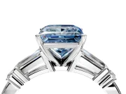 Bar-Set Engagement Ring Setting for Fancy Blue Princess Cut Center with Tapered Baguette Accents and Prong Head in Platinum