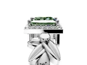 Halo Engagement Ring Setting for Fancy Green Princess Cut Center with Floral Band and Prong Head in White Gold