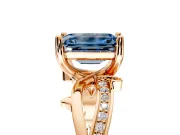 Solitaire Engagement Ring Setting for Fancy Blue Emerald Cut Center with Pave and Plain Crossover Band and Prong Head in Rose Gold