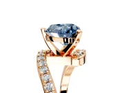 Solitaire Engagement Ring Setting for Fancy Blue Heart-Shaped Center with Pave Bypass Swirl Band and Prong Head in Rose Gold