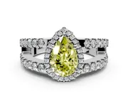 Halo Engagement Ring Setting for Fancy Yellow Pear-Shaped Center with Wide-Open Pave Split Shank and Prong Head in Platinum