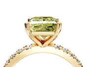 Solitaire Engagement Ring Setting for Fancy Yellow Princess Cut Center with Fine Pave Band and Claw Prong Head in Yellow Gold