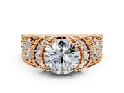 Pave Engagement Ring Setting for Round Cut Center with Curved Accent Rows, Openwork and Prong Head in Rose Gold
