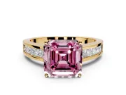 Solitaire Engagement Ring Setting for Fancy Pink Asscher Cut Center with Princess Cut Channel Band and Prong Head in Yellow Gold