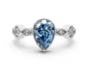 Vintage Station Engagement Ring Setting for Fancy Blue Pear-Shaped Center with Accents and Prong Head in Sterling Silver