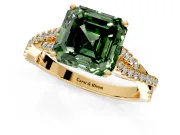 Solitaire Engagement Ring Setting for Fancy Green Asscher Cut Center with Twisted Pave Split Shank and Prong Head in Yellow Gold