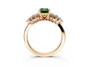 Cluster Engagement Ring Setting for Fancy Green Emerald Cut Center with 2-Row Shoulder Clusters and Prong Head in Rose Gold