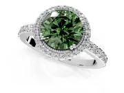 Halo Engagement Ring Setting for Fancy Green Round Cut Center with Inner Milgrain Border and Prong Head in White Gold