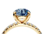 Solitaire Engagement Ring Setting for Fancy Blue Round Cut Center with Shared-Prong Accents and Prong Head in Yellow Gold