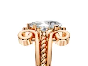 Solitaire Engagement Ring Setting for Pear-Shaped Center with Twisted Band and Scroll Prong Head in Rose Gold