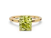Hidden Halo Engagement Ring Setting for Fancy Yellow Radiant Cut Center with Thin Rounded Band and Prong Head in Yellow Gold