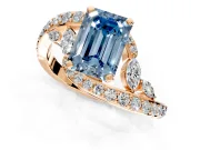 Solitaire Engagement Ring Setting for Fancy Blue Emerald Cut Center with Pave Bypass Twist Band and Prong Head in Rose Gold
