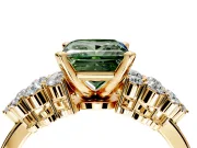 Cluster Engagement Ring Setting for Fancy Green Princess Cut Center with 2-Row Shoulder Clusters and Prong Head in Yellow Gold