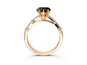 Baguette Engagement Ring Setting for Fancy Black Heart-Shaped Center with Alternating Bar-Set Band and Prong Head in Rose Gold