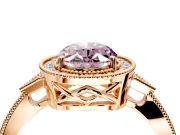 Halo Engagement Ring Setting for Fancy Pink Oval Center with Milgrain Rim, Pave Band and Prong Head in Rose Gold