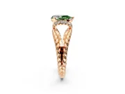 Halo Engagement Ring Setting for Fancy Green Pear-Shaped Center with Rope Twist Split Shank and Prong Head in Rose Gold