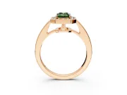 Bezel-Framed Halo Engagement Ring Setting for Fancy Green Emerald Cut Center with Pave Band and Prong Head in Rose Gold
