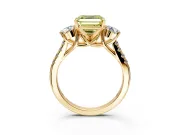 3 Stone Engagement Ring Setting for Fancy Yellow Asscher Cut Center with Crossover Basket, Pave Band and Prong Head in Yellow Gold