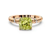 Rope Engagement Ring Setting for Fancy Yellow Cushion Cut Center with Accent Shoulders and Prong Head in Rose Gold