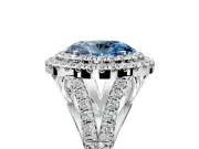 Double Halo Engagement Ring Setting for Fancy Blue Oval Center with Narrow Pave Split Shank and Prong Head in Platinum