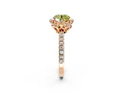 Halo Engagement Ring Setting for Fancy Yellow Round Cut Center with Openwork Halo, Pave Band and Prong Head in Rose Gold