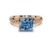 Solitaire Engagement Ring Setting for Fancy Blue Princess Cut Center with Raised Channel Band and Prong Head in Rose Gold