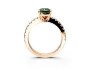 Solitaire Engagement Ring Setting for Fancy Green Radiant Cut Center with Single Row Accent Band and Prong Head in Rose Gold