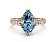 Solitaire Engagement Ring Setting for Fancy Blue Marquise Center with Multi-Row Pave Accents and Basket Head in Rose Gold