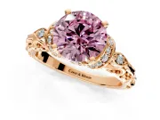 Solitaire Engagement Ring Setting for Fancy Pink Round Cut Center with Filigree Band and Prong Head in Rose Gold