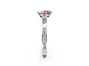 Solitaire Engagement Ring Setting for Fancy Pink Oval Center with Channel Baguette Band and Prong Head in Sterling Silver