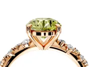 Solitaire Engagement Ring Setting for Fancy Yellow Round Cut Center with Trailing Leaf Accent Band and Prong Head in Rose Gold