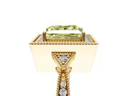 Halo Engagement Ring Setting for Fancy Yellow Princess Cut Center with Milgrain Rim, Pave Band and Prong Head in Yellow Gold