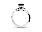 Leaf Motif Engagement Ring Setting for Fancy Black Cushion Cut Center with Pave Band and Prong Head in Platinum