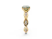 Solitaire Engagement Ring Setting for Fancy Green Princess Cut Center with Accented Twist Band and Leaf Prong Head in Yellow Gold