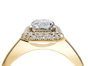 Halo Engagement Ring Setting for Radiant Cut Center with Plain Tapered Band and Prong Head in Yellow Gold