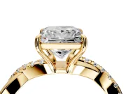 Crossover Engagement Ring Setting for Princess Cut Center with Pave and Plain Strands and Prong Head in Yellow Gold