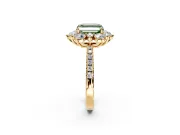 Floral Halo Engagement Ring Setting for Fancy Green Asscher Cut Center with Pave Accents and Prong Head in Yellow Gold