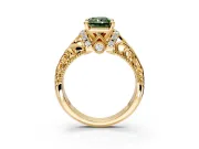 Solitaire Engagement Ring Setting for Fancy Green Radiant Cut Center with Filigree Accent Basket and Prong Head in Yellow Gold