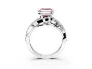 Halo Engagement Ring Setting for Fancy Pink Asscher Cut Center with Marquise and Pave Bypass Band and Prong Head in Sterling Silver