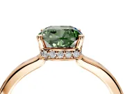 Hidden Halo Engagement Ring Setting for Fancy Green Cushion Cut Center with Wide Flat Plain Band and Prong Head in Rose Gold