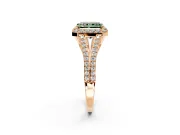 Halo Engagement Ring Setting for Fancy Green Radiant Cut Center with Pave Split Shank and Prong Head in Rose Gold