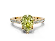 Solitaire Engagement Ring Setting for Fancy Yellow Pear-Shaped Center with Widening Pave Band and Claw Prong Head in Yellow Gold