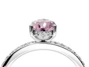 Solitaire Engagement Ring Setting for Fancy Pink Pear-Shaped Center with Fine Pave Band and Prong Head in White Gold