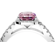 Halo Engagement Ring Setting for Fancy Pink Radiant Cut Center with Full Pave Band and Prong Head in Sterling Silver