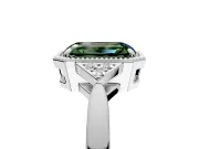 Cluster Engagement Ring Setting for Fancy Green Emerald Cut Center with Milgrain Shoulder Clusters and Prong Head in Platinum