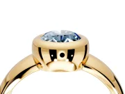Solitaire Engagement Ring Setting for Fancy Blue Oval Center with Wide Band and Bezel Head in Yellow Gold
